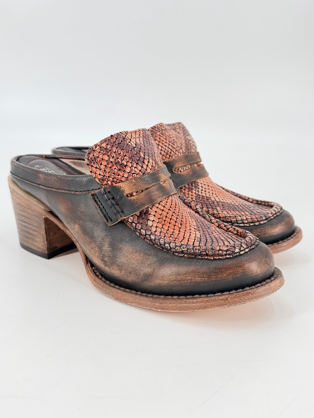 Freebird by Steven Collins Western Boho Leather Slip On Mules Heel Shoes 8